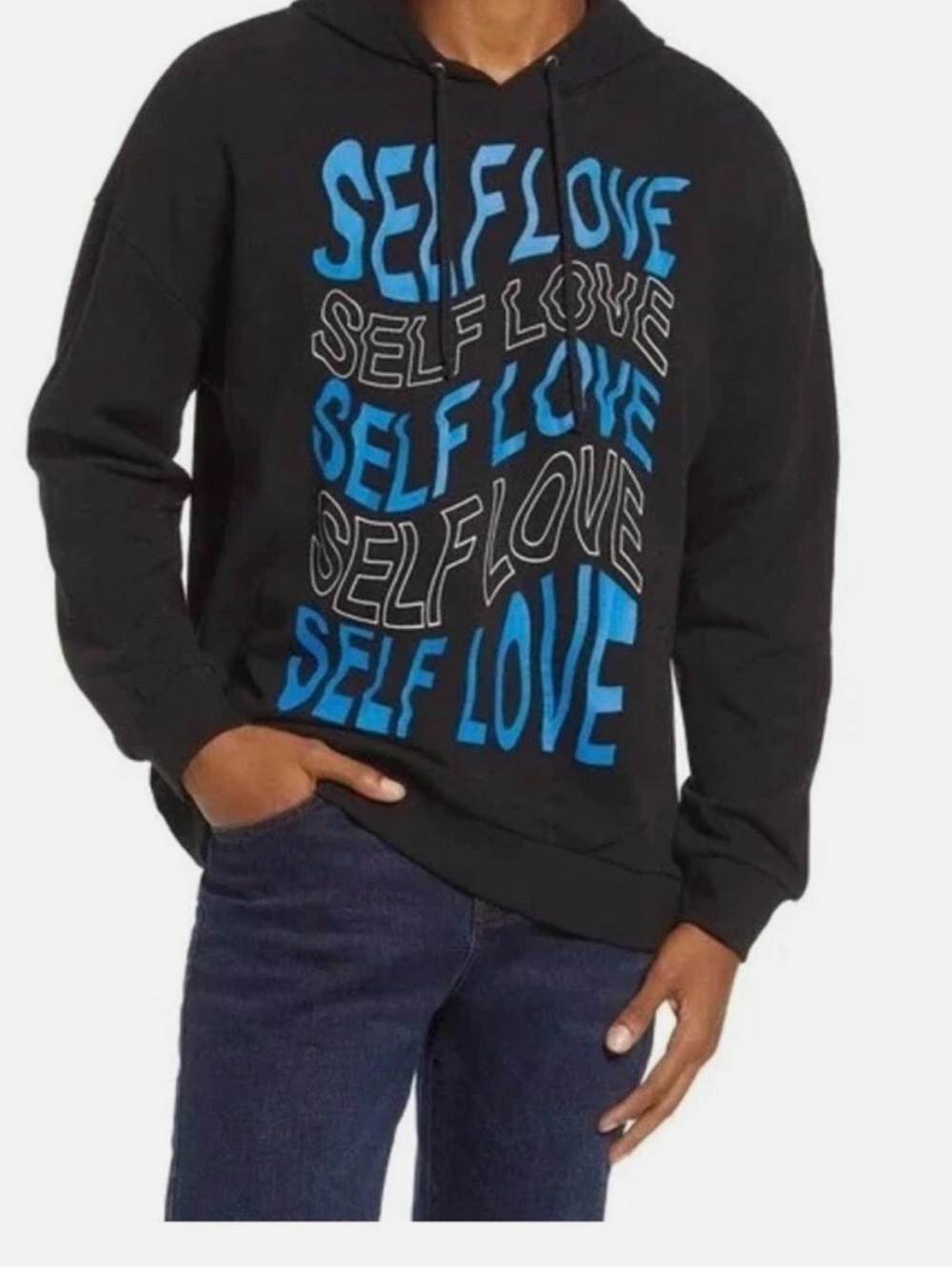 Unisex Bp Black Hoodie with Blue "SELF LOVE" Graphic